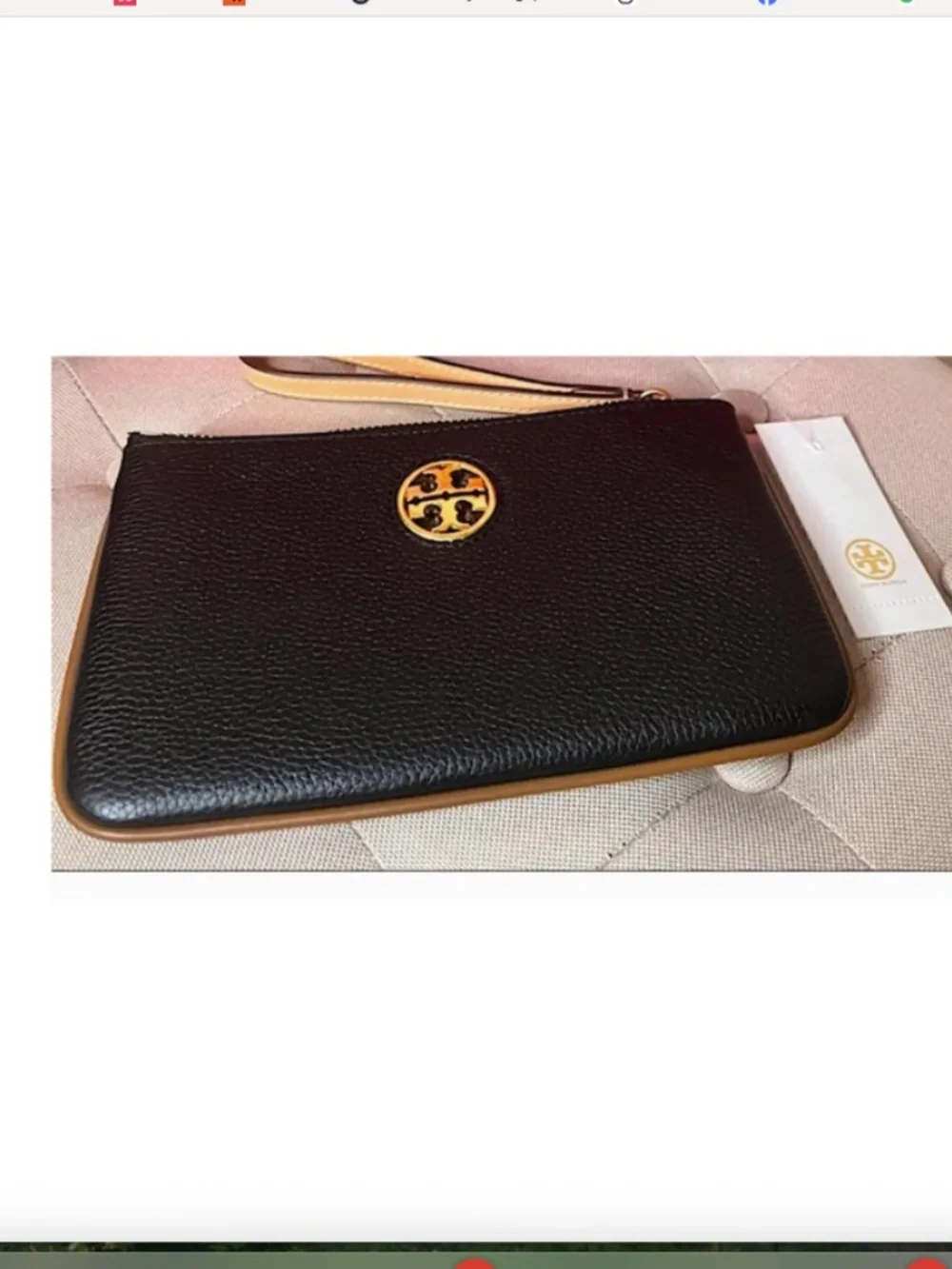Tory Burch Carson Black with brown details   Wristlet